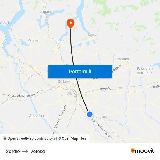 Sordio to Veleso map