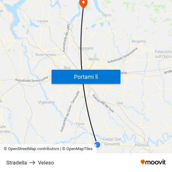 Stradella to Veleso map