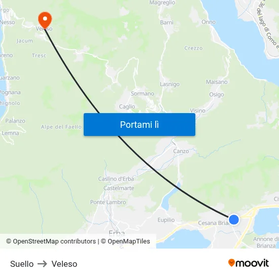 Suello to Veleso map