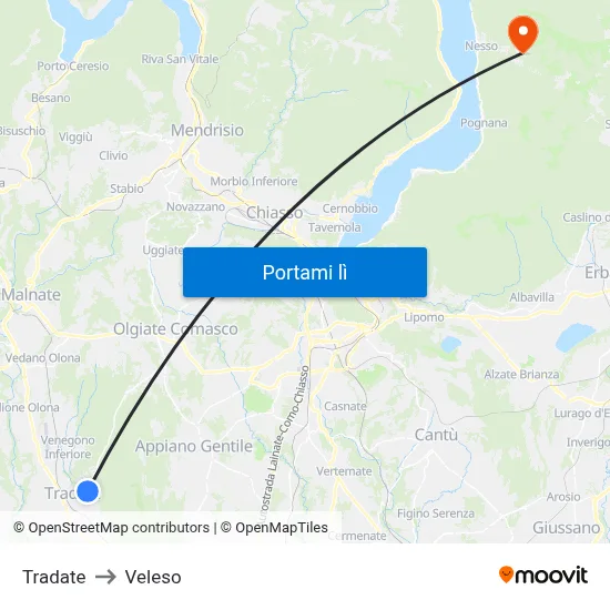 Tradate to Veleso map