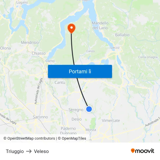 Triuggio to Veleso map