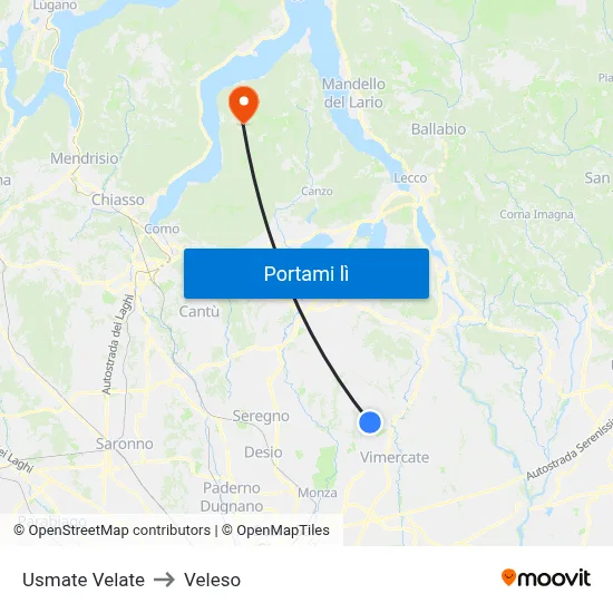 Usmate Velate to Veleso map