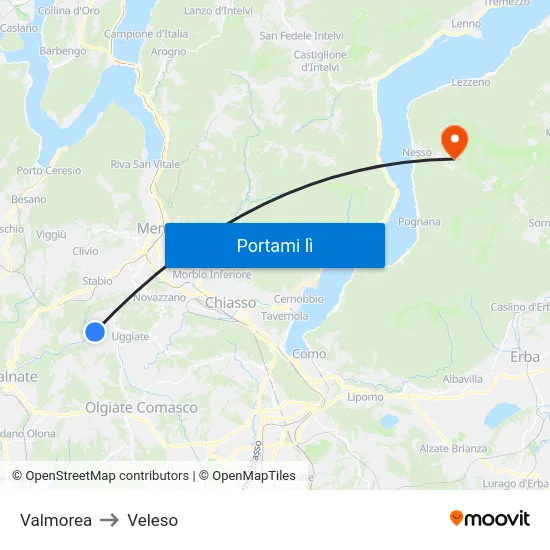 Valmorea to Veleso map