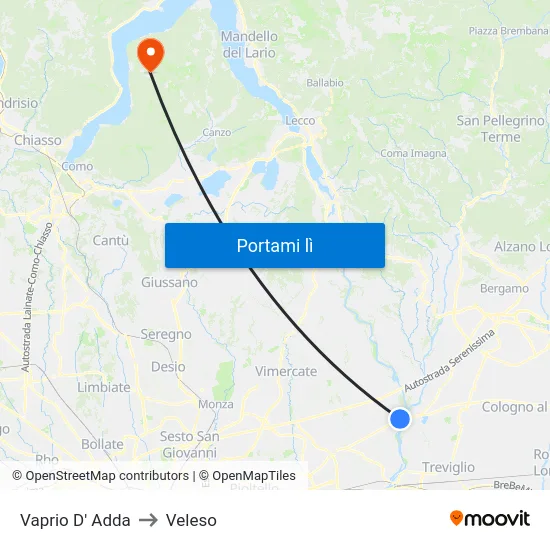 Vaprio D' Adda to Veleso map