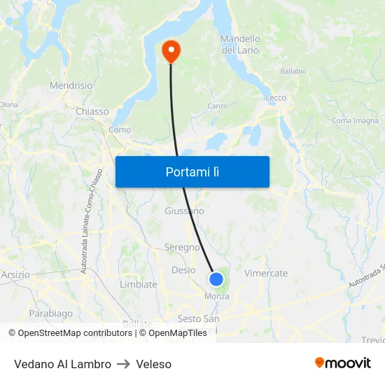 Vedano Al Lambro to Veleso map