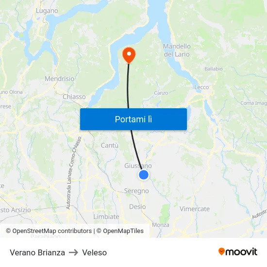 Verano Brianza to Veleso map