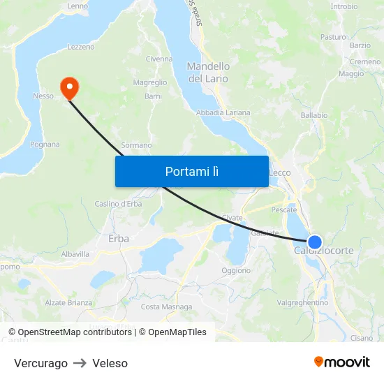 Vercurago to Veleso map