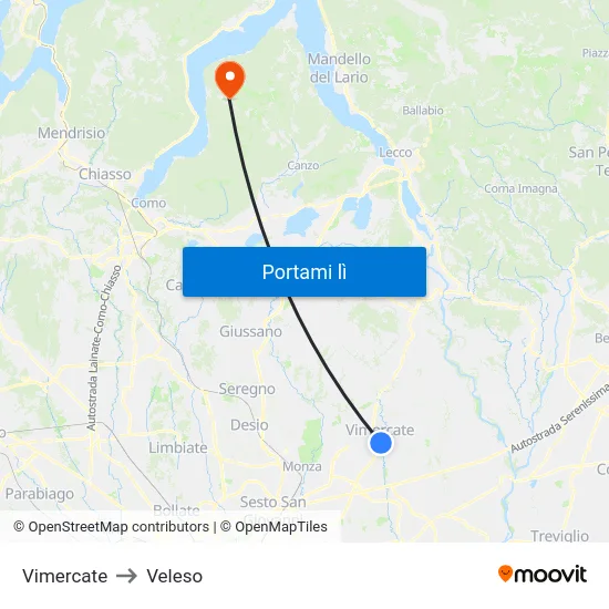 Vimercate to Veleso map