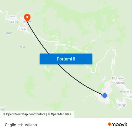 Caglio to Veleso map