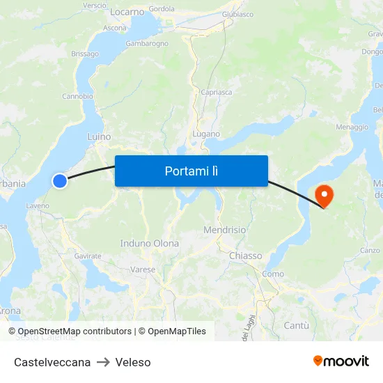 Castelveccana to Veleso map