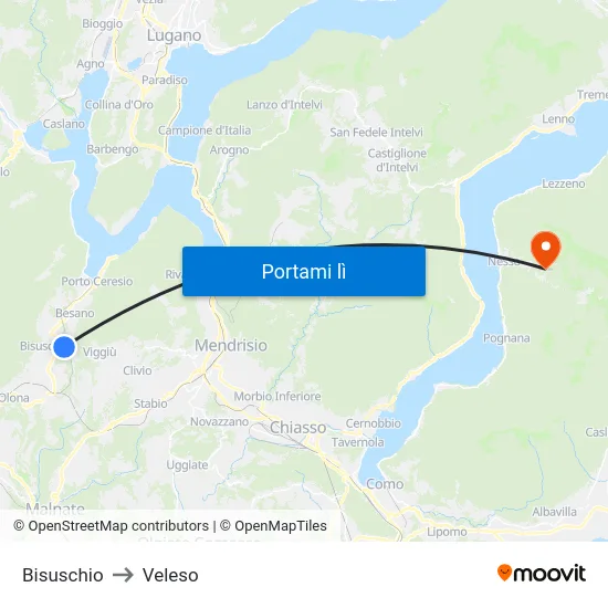 Bisuschio to Veleso map