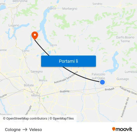 Cologne to Veleso map