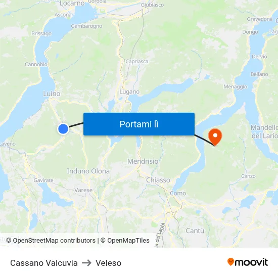 Cassano Valcuvia to Veleso map
