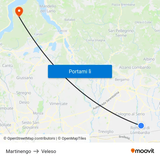 Martinengo to Veleso map