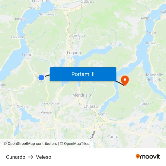 Cunardo to Veleso map