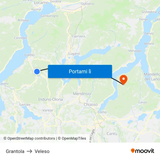 Grantola to Veleso map