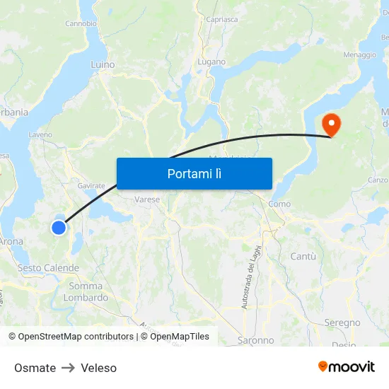 Osmate to Veleso map