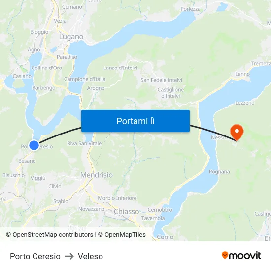 Porto Ceresio to Veleso map