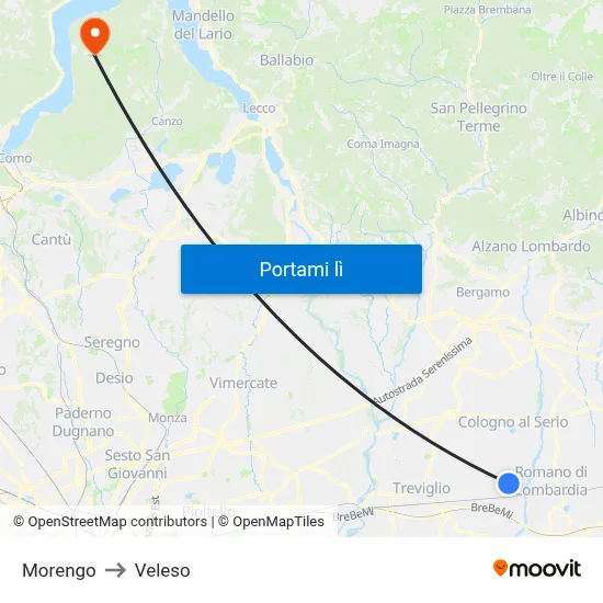 Morengo to Veleso map