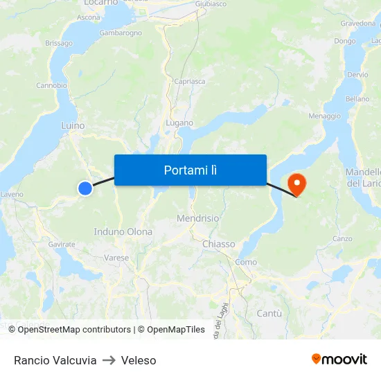 Rancio Valcuvia to Veleso map