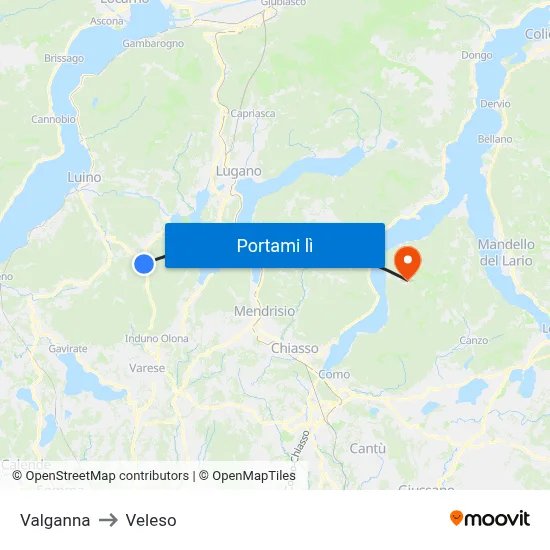 Valganna to Veleso map