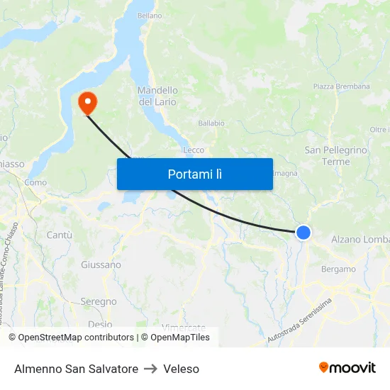 Almenno San Salvatore to Veleso map