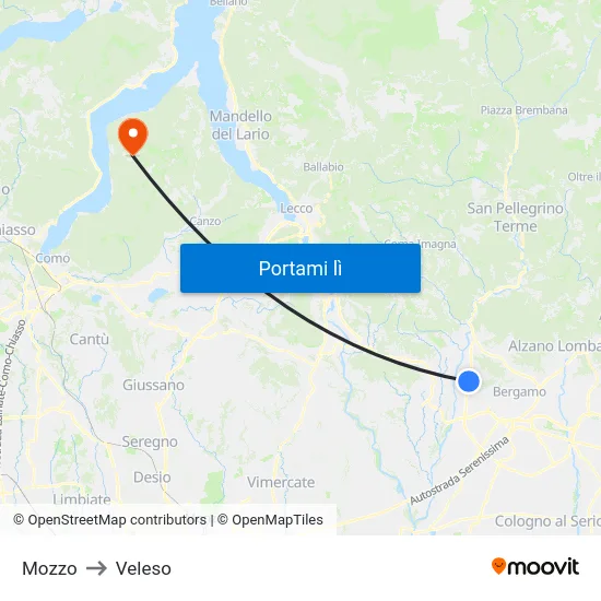 Mozzo to Veleso map