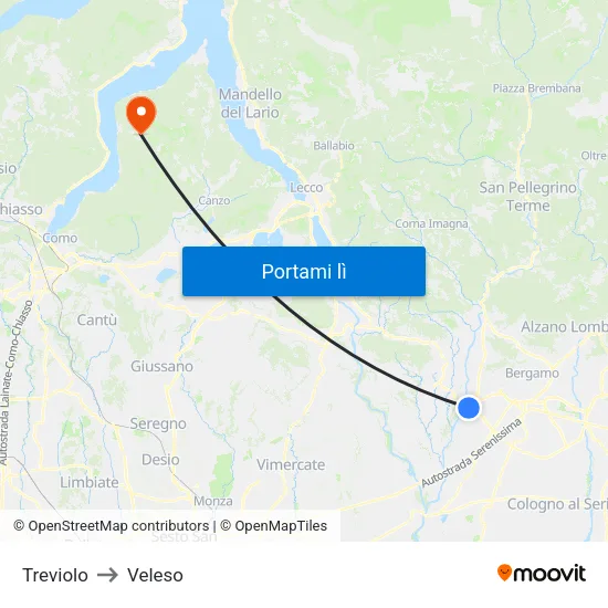 Treviolo to Veleso map