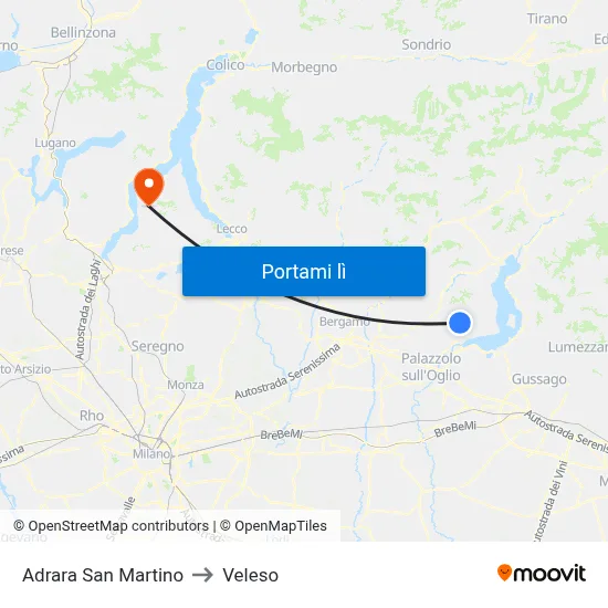 Adrara San Martino to Veleso map