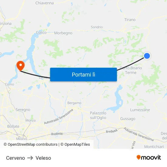 Cerveno to Veleso map