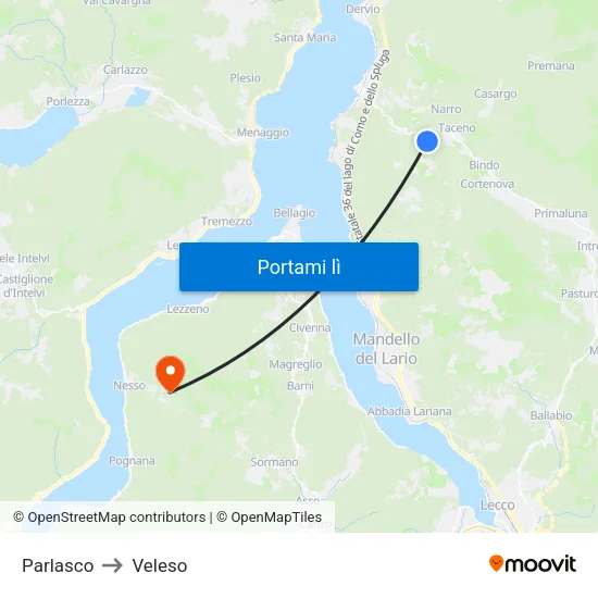 Parlasco to Veleso map