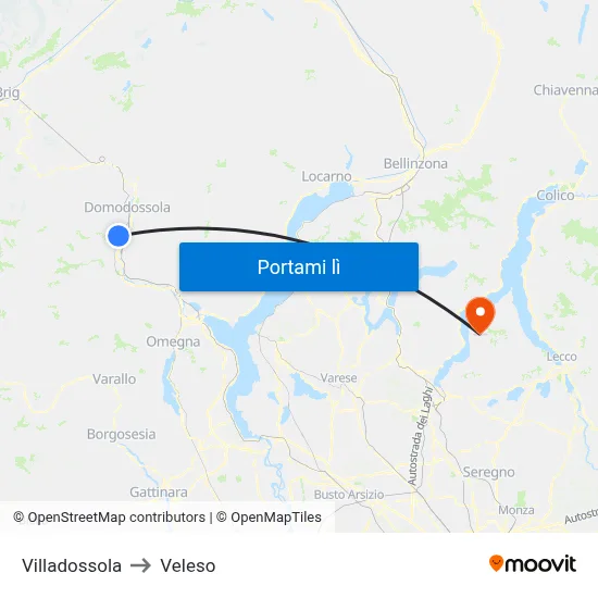 Villadossola to Veleso map