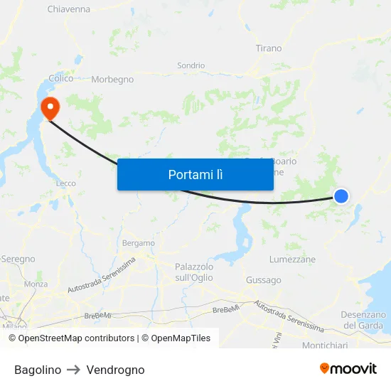 Bagolino to Vendrogno map