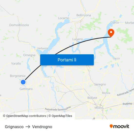 Grignasco to Vendrogno map