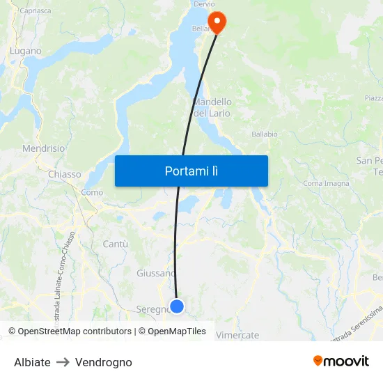 Albiate to Vendrogno map