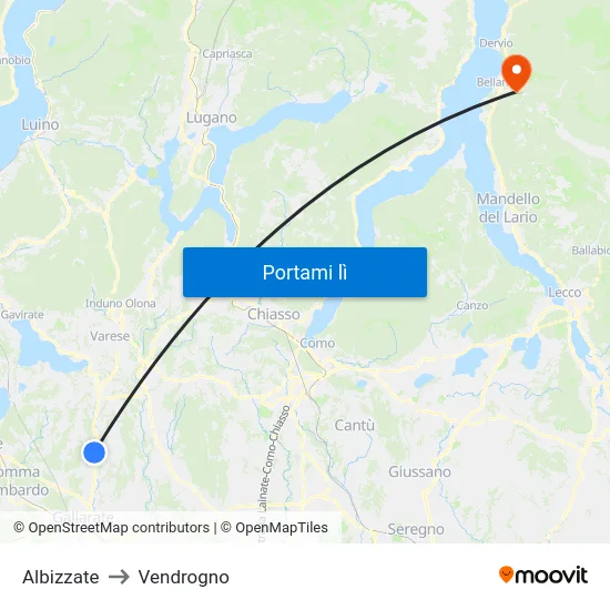 Albizzate to Vendrogno map