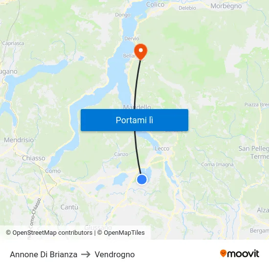 Annone Di Brianza to Vendrogno map