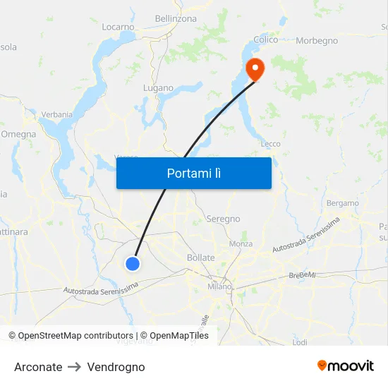 Arconate to Vendrogno map