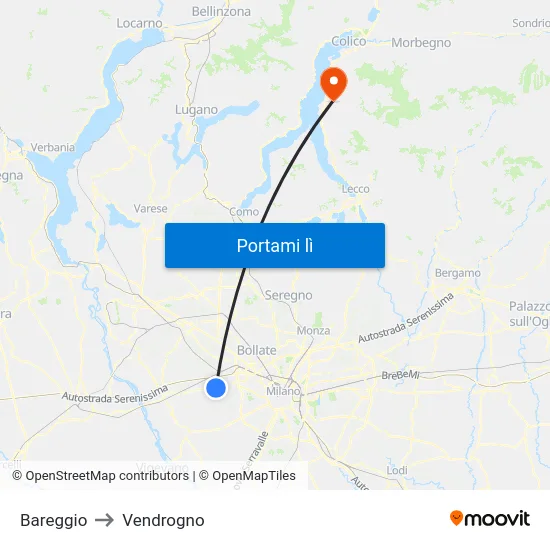 Bareggio to Vendrogno map