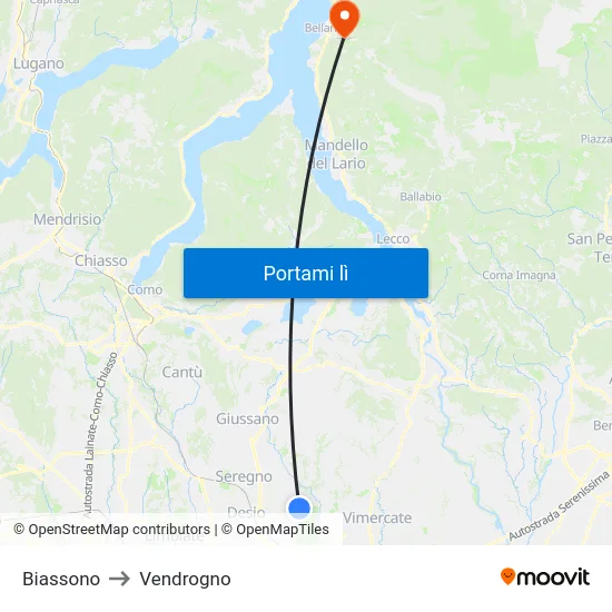 Biassono to Vendrogno map