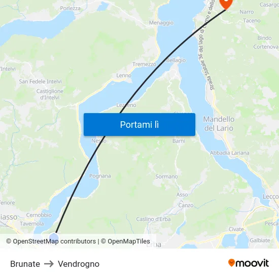 Brunate to Vendrogno map