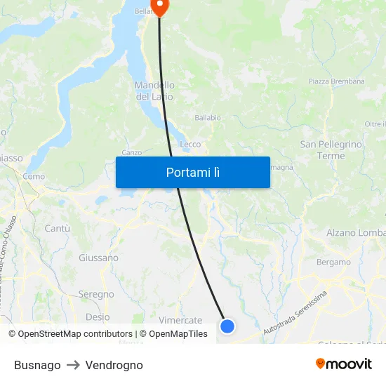 Busnago to Vendrogno map