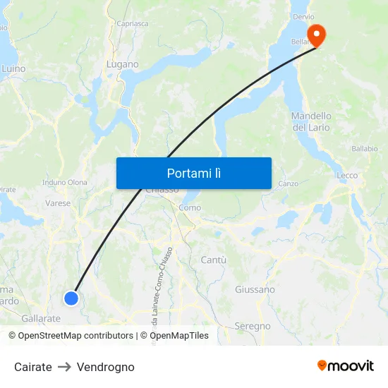 Cairate to Vendrogno map