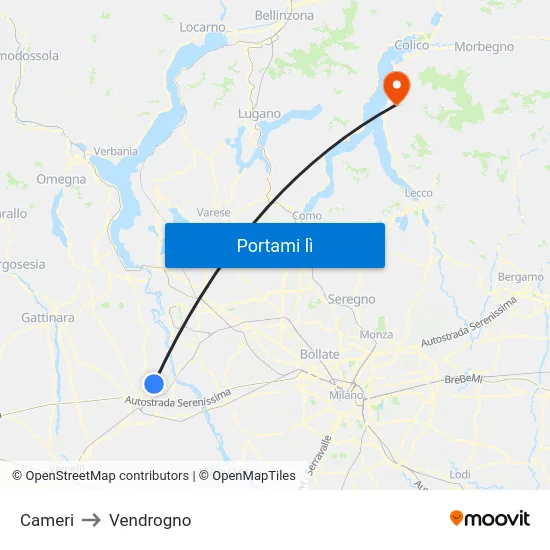 Cameri to Vendrogno map
