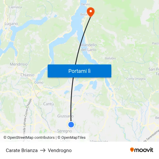 Carate Brianza to Vendrogno map