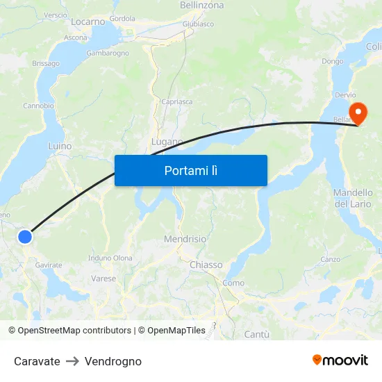 Caravate to Vendrogno map