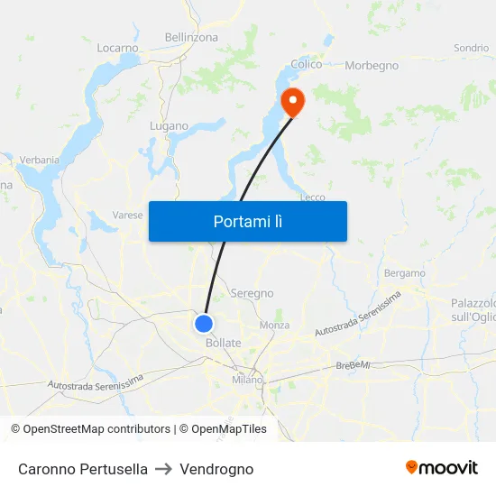 Caronno Pertusella to Vendrogno map