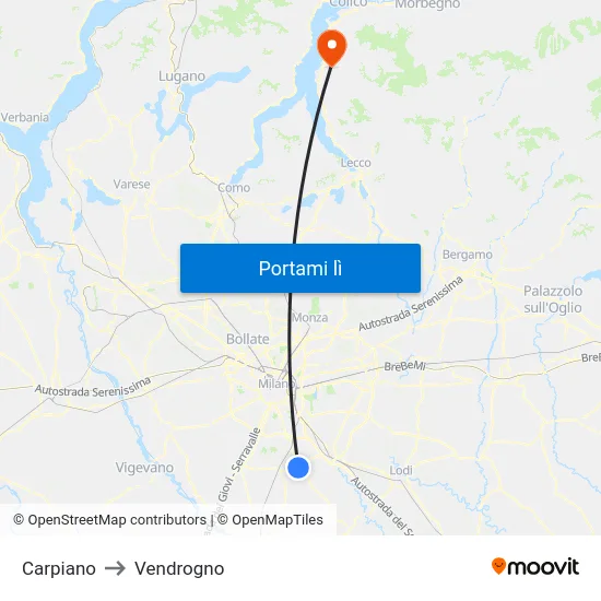 Carpiano to Vendrogno map