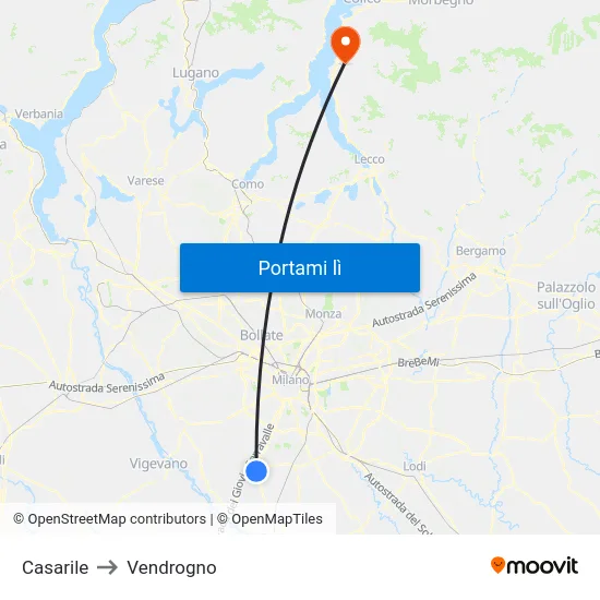 Casarile to Vendrogno map