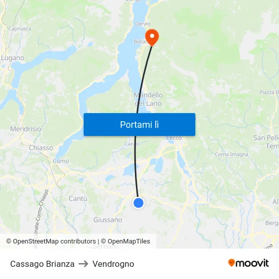 Cassago Brianza to Vendrogno map